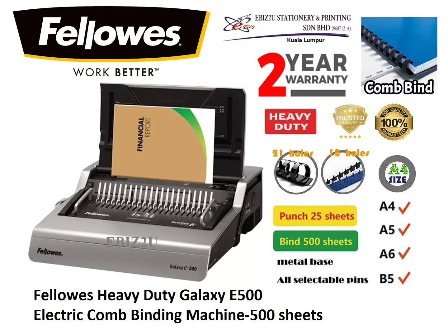 Fellowes Heavy Duty Galaxy E500 Electric Comb Binding Machine-25 sheets (electric binding machine, heavy duty binding machine, electric Comb binding machine best binding machine, electric binder, electric comb)