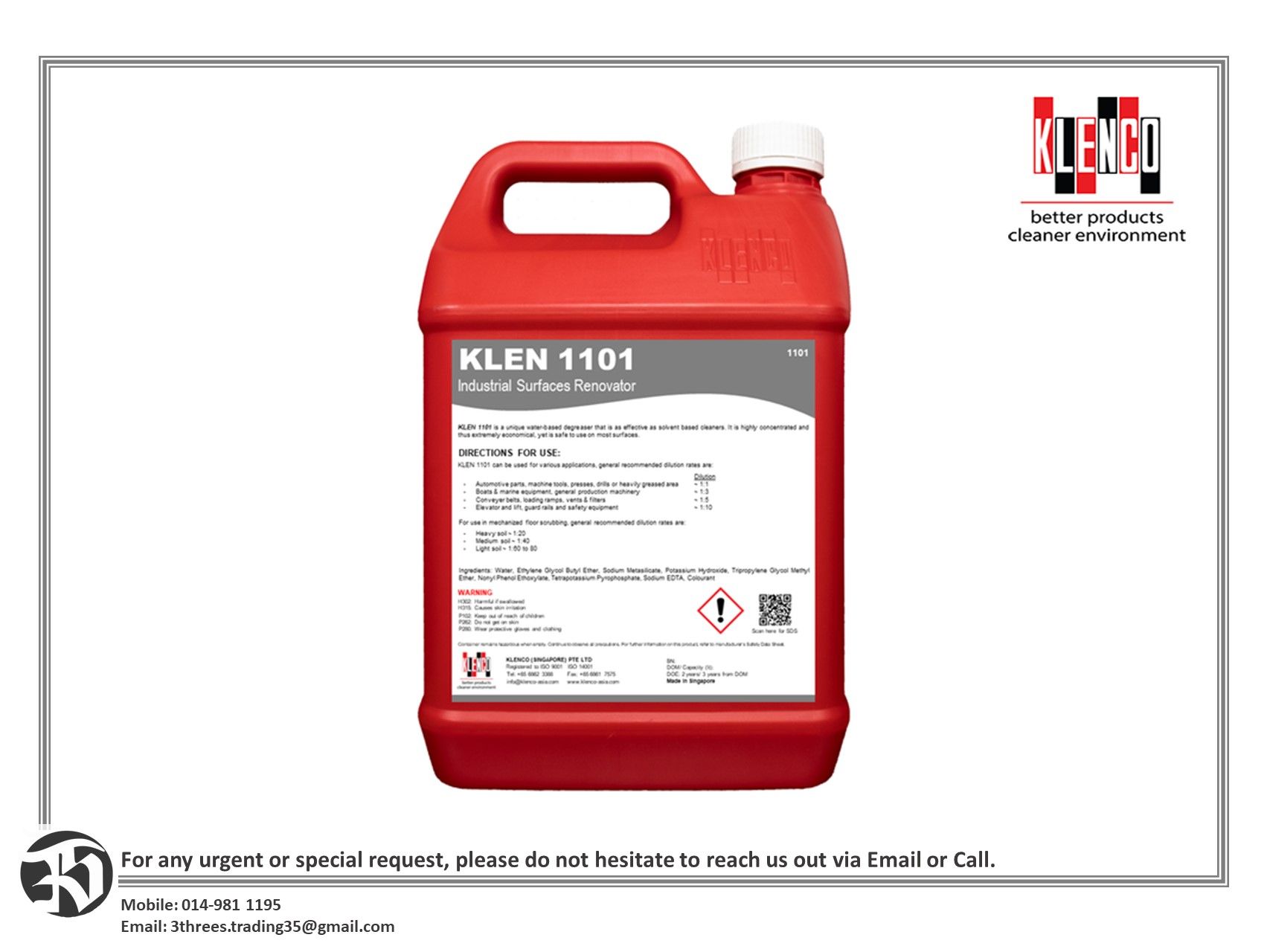 KLEN 1101 Industrial Surfaces Renovator 20L