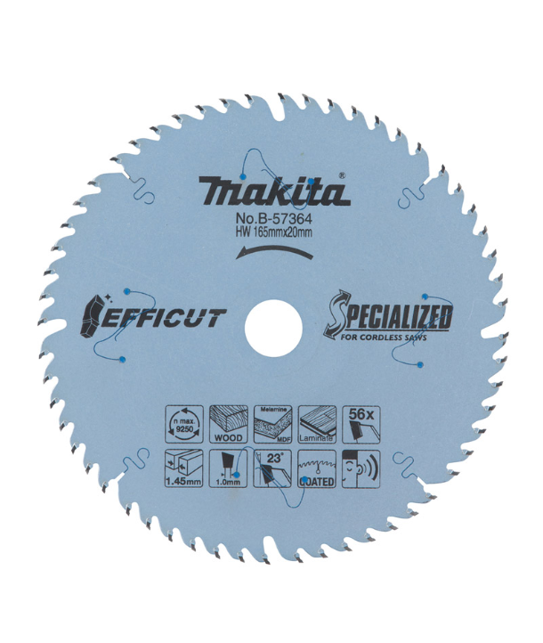 MAKITA TCT BLADE 165 X 20 X 56 T WOOD - MDF DB EFFICUT B-57364