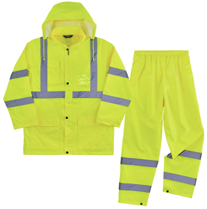 RAIN SUITS WITH HOOD, HI-VIS REFLECTIVE STRIPE, POLYESTER 150D 19 04 06 SIZE: XL