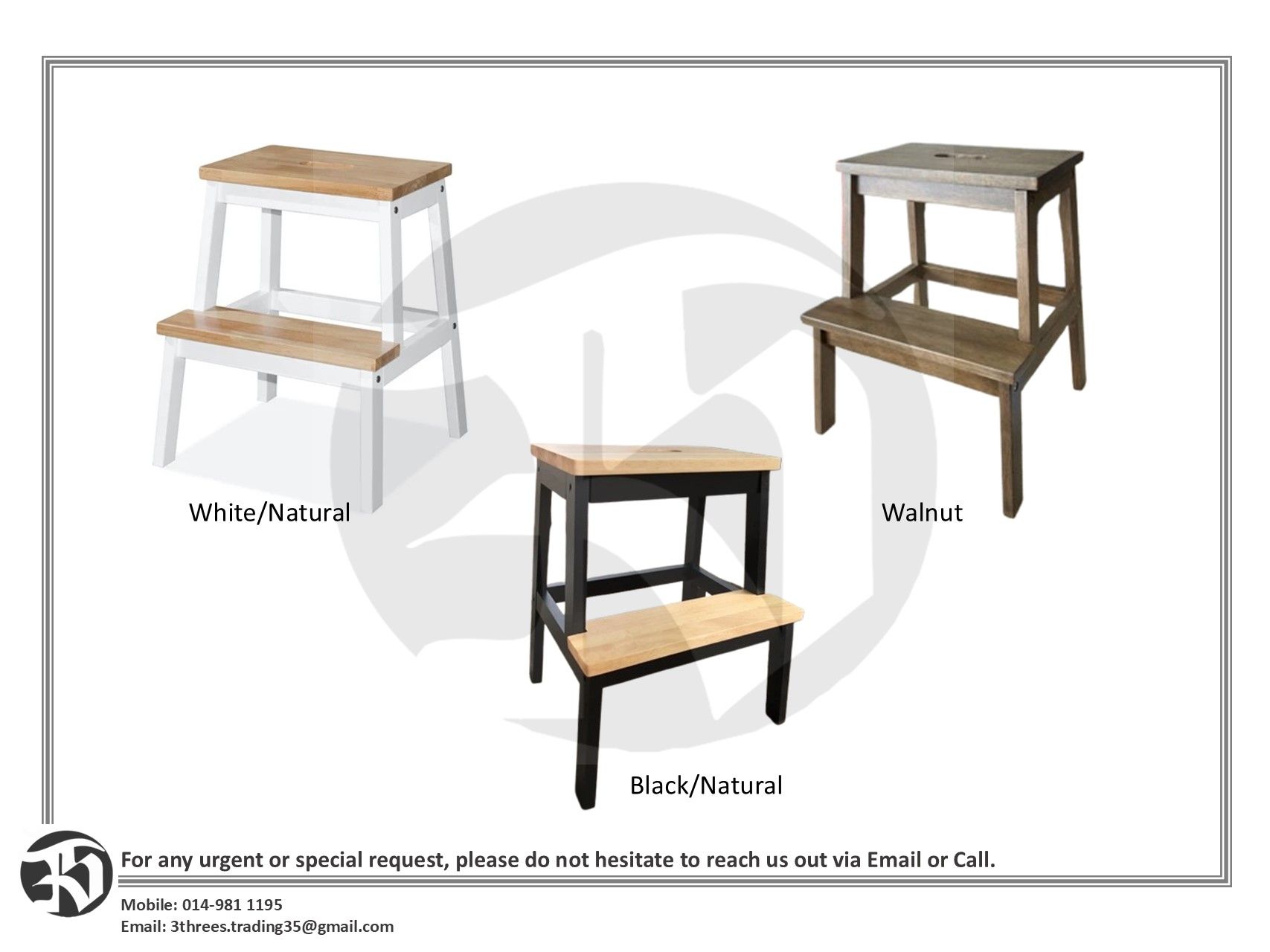 Solid Rubber Wood 2 Step Stool