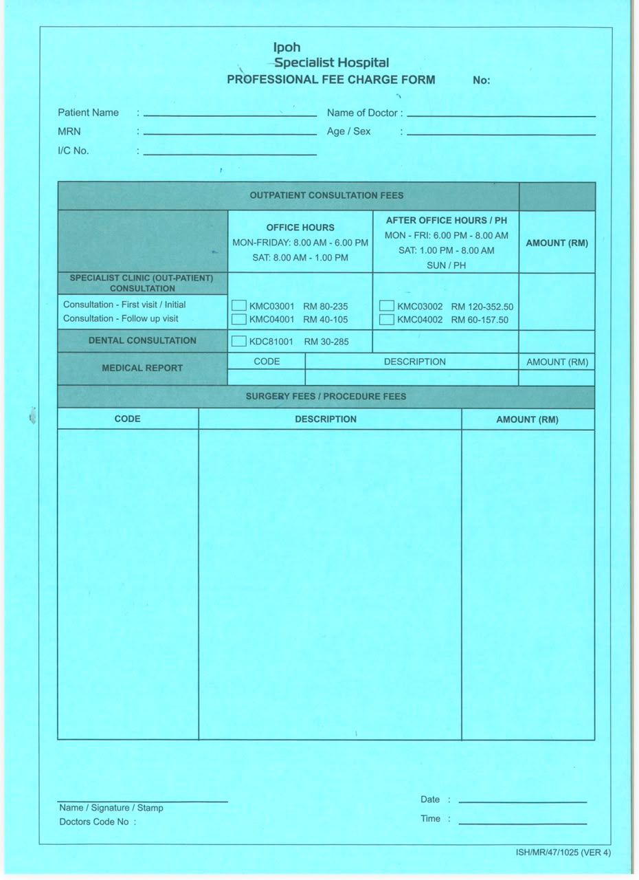 Professional Fee Charge Form