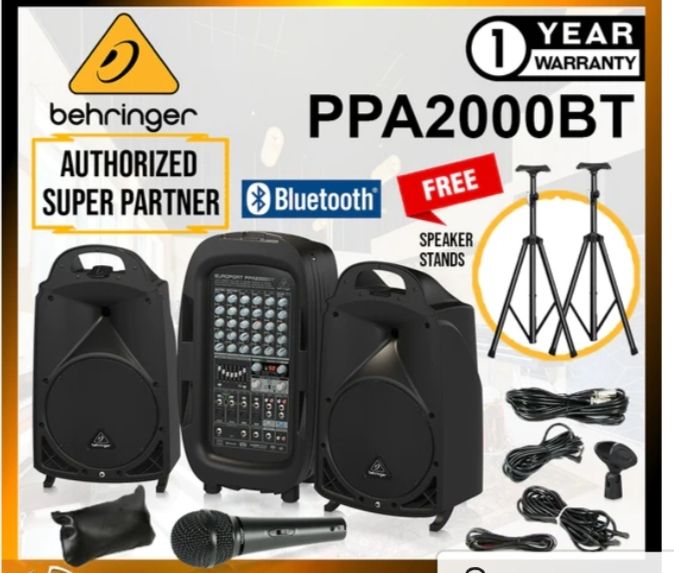 Behringer Europort PPA2000BT Portable PA System Set with Speaker Stands - FREE DELIVERY