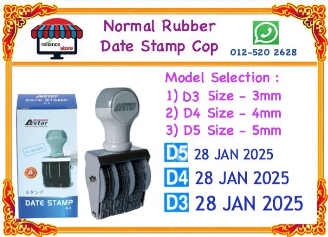 Normal Date Stamp Standard / Cop Bertarikh Biasa / Rubber Stamp / Dater Stamp # Pilihan Saiz : 3mm # 4mm # 5 mm # RP0711 ( KTT : 1 Unit )