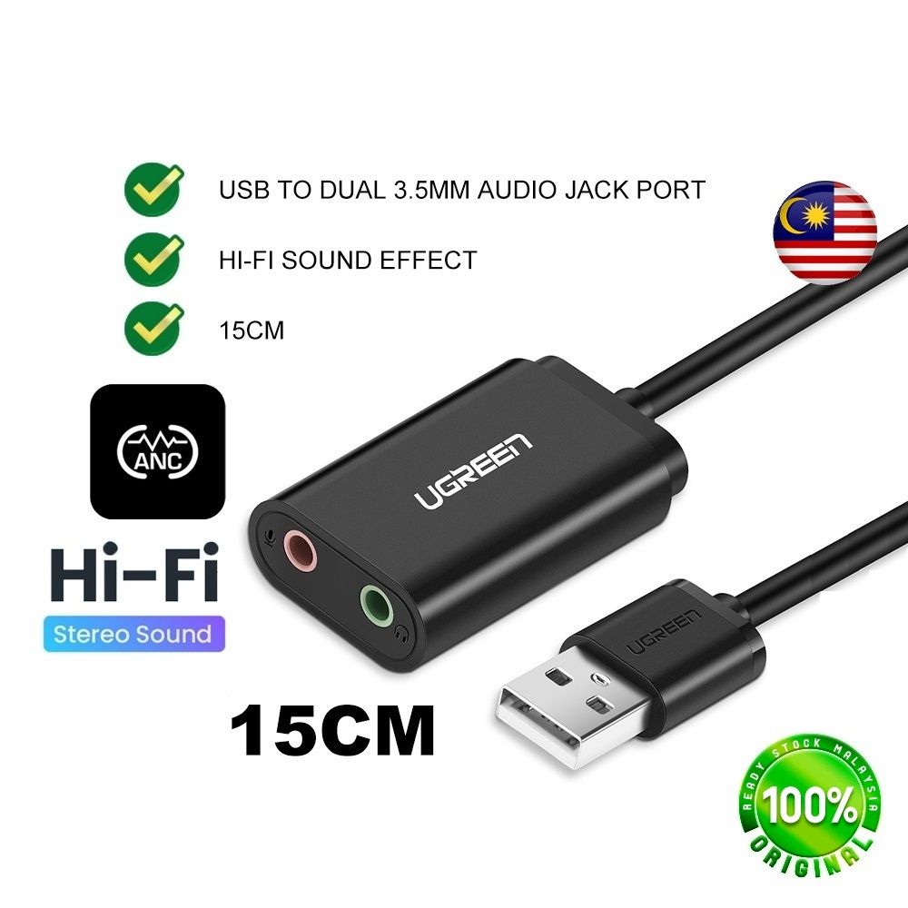 UGREEN 15CM USB Audio Adapter External Stereo Sound Card AUX 3.5mm