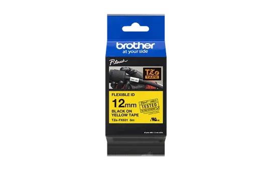 Brother TZe-FX631 Black on Yellow (12mm) Flexible Identification Tapes