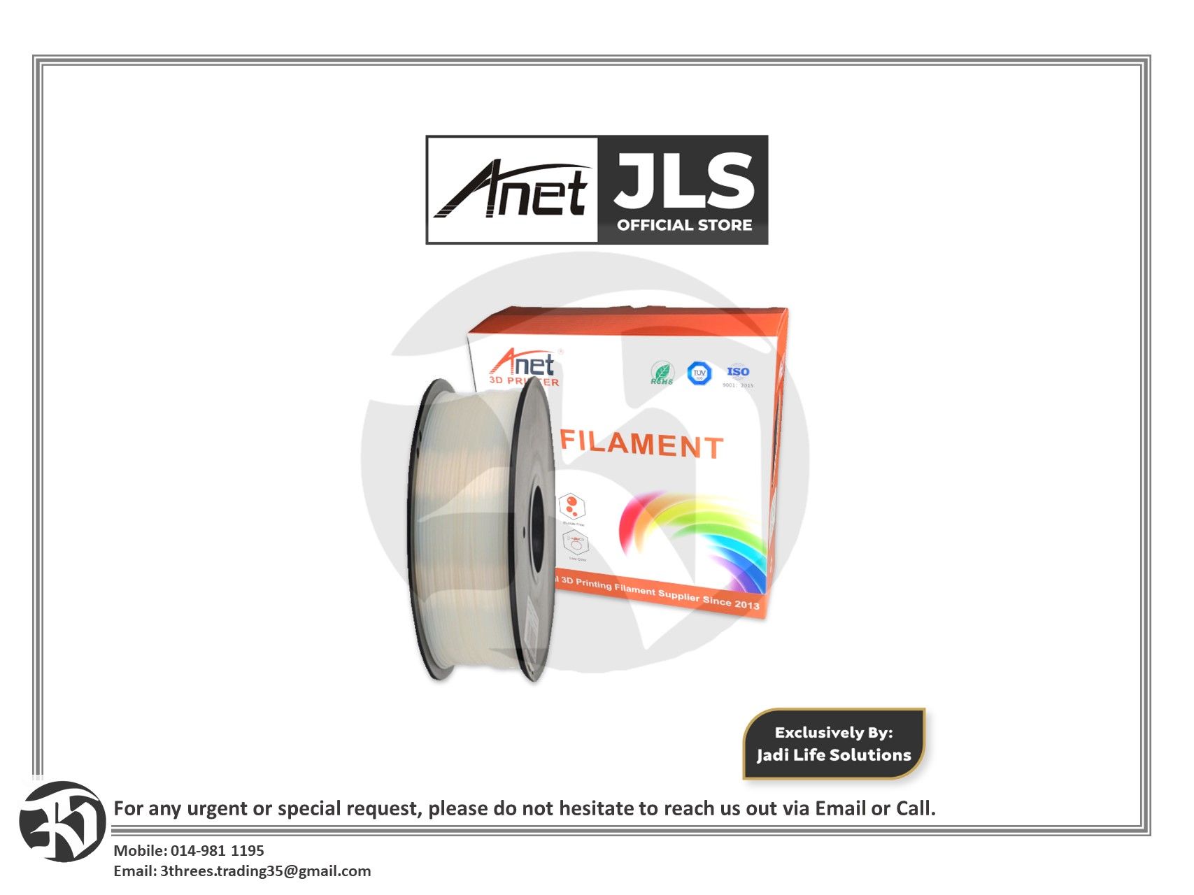 340m 1.75mm PLA 3D Printing Filament Biodegradable Material Jadi Life