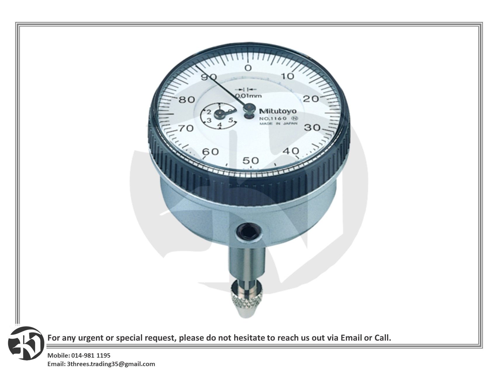 Mitutoyo Dial Indicator Series 1, Back Plunger Type 1160A