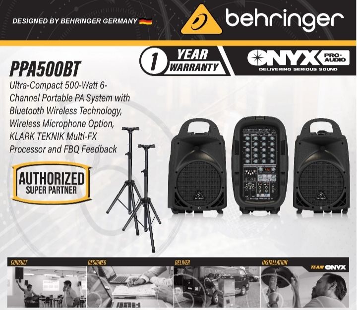 Behringer Europort PPA500BT Portable PA System Set ( PRE- ORDER) Behringer Europort PPA500BT Portable PA System Set( PRE - ORDER 4 - 6 WEEK) FREE DELIVERY