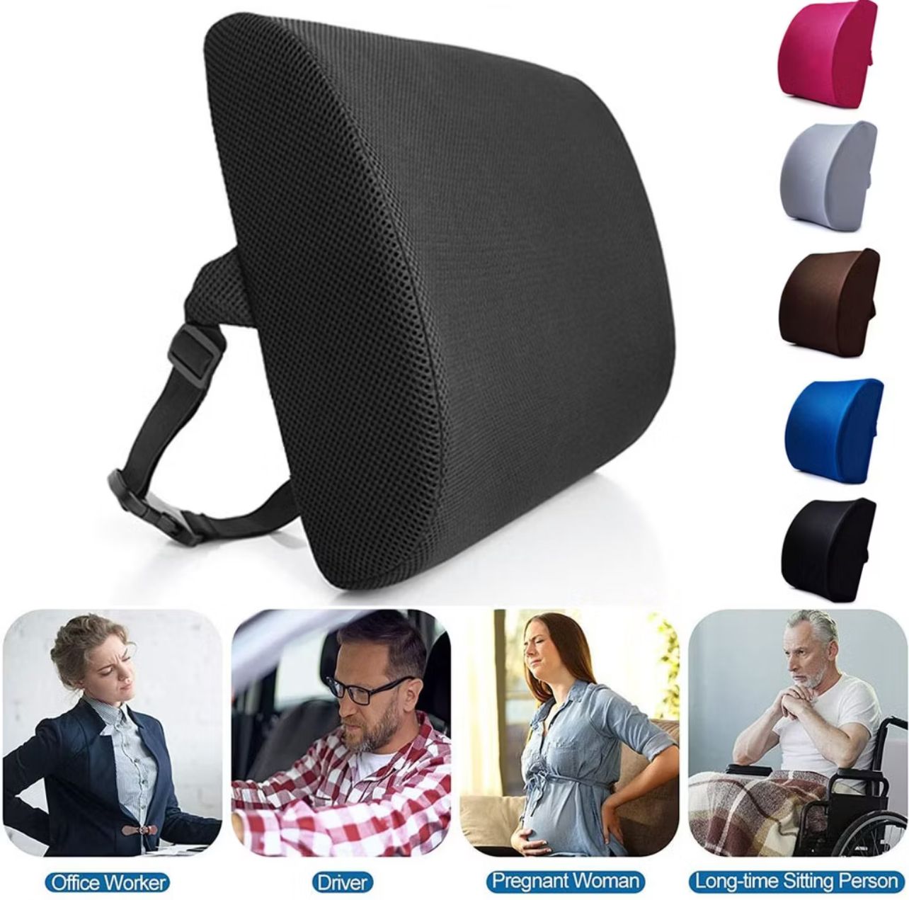 Foam Memory Foam Lumbar Support Pillow for Lower Back Pain Relief Ideal Orthopedic Cushion for Office Chair and Car Seat