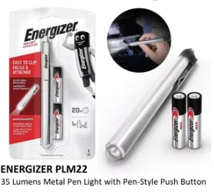 ENERGIZER PLM22 LED Metal Pen Flashlight/ Torchlight with 2x AAA Batteries
