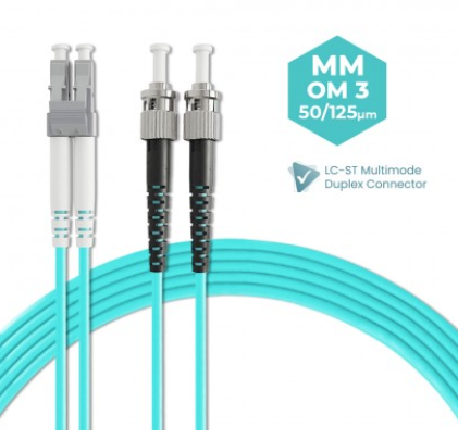 LC-ST 50/125 OM3 MULTIMODE DUPLEX FIBER OPTIC PATCH CABLE 5M