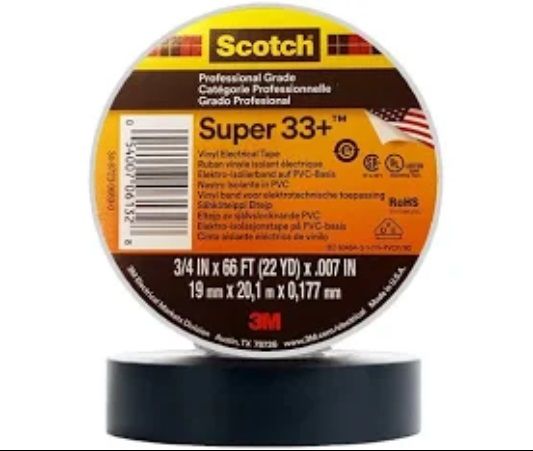 3M鈩�Scotch Super 33+ Vinyl Electrical Tape/ Professional Grade/ Wire Tape/ Electrical Insulation Tape/ PVC Tape [Black Colour 1 roll/ case]