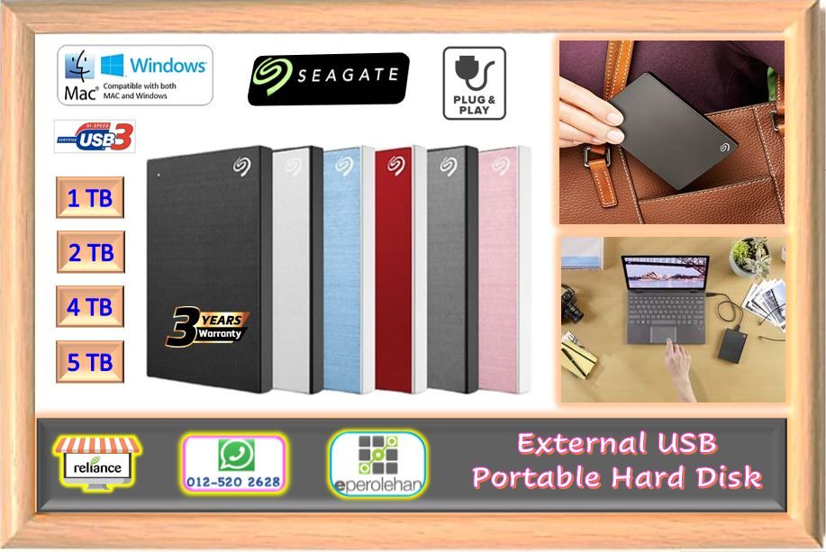 Seagate One Touch Portable Hard Disk External (1TB / 2TB / 4TB / 5TB) / Portable Hard Disk / External Hard Disk / USB External Hard Disk # Seagate Hard Disk # SSD Hard Disk # Seagate HDD # 3 Tahun Jaminan # RS2122 ( KTT : 1 Unit )