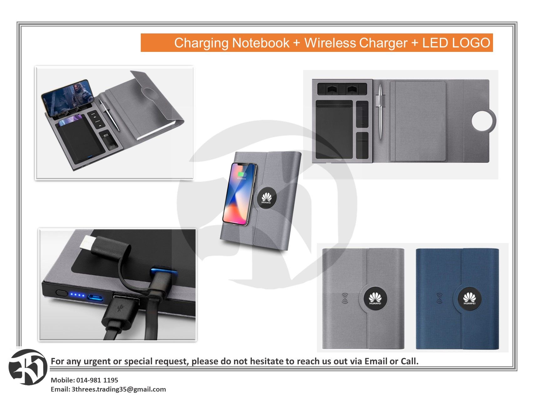 Charging Notebook With Wireless Charger And LED LOGO