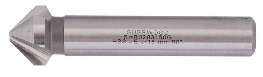 Sherwood 90掳, Countersink, 15mm, Straight Shank, 3 fl, Cobalt High Speed Steel SHR0203150G
