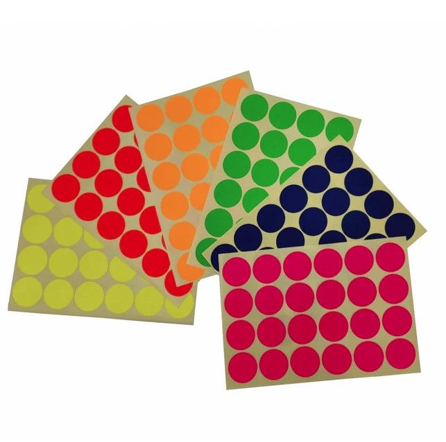 SELF ADHESIVE COLOURED ROUND LABELS - 10 SHEETS/PACK