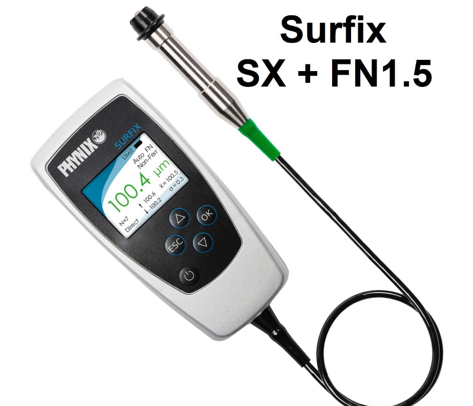PHYNIX COATING THICKNESS GAUGE SURFIX SX + FN1.5 EXTERNAL PROBE FERROUS NON FERROUS MADE IN GERMANY
