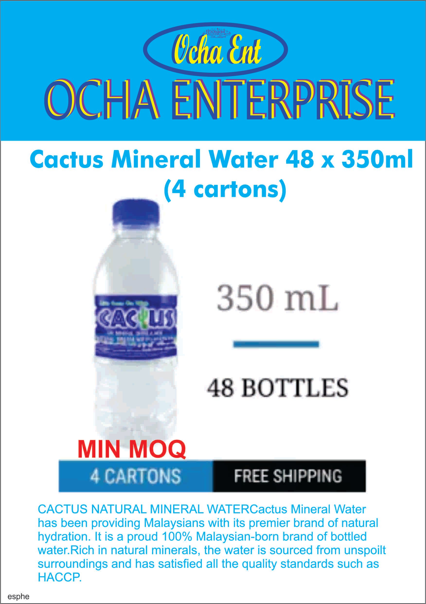 OCHA 350 ml Cactus Mineral Water 240 btl x 350ml (5 cartons)
