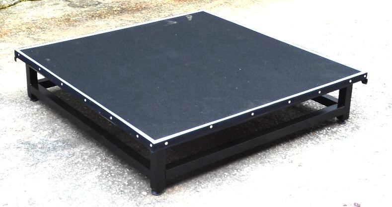 Low stage, Timber flooring with carpet and Aluminum edging (size 120L x 120W x 20H cm,4'L x 4'W x 8"H,)