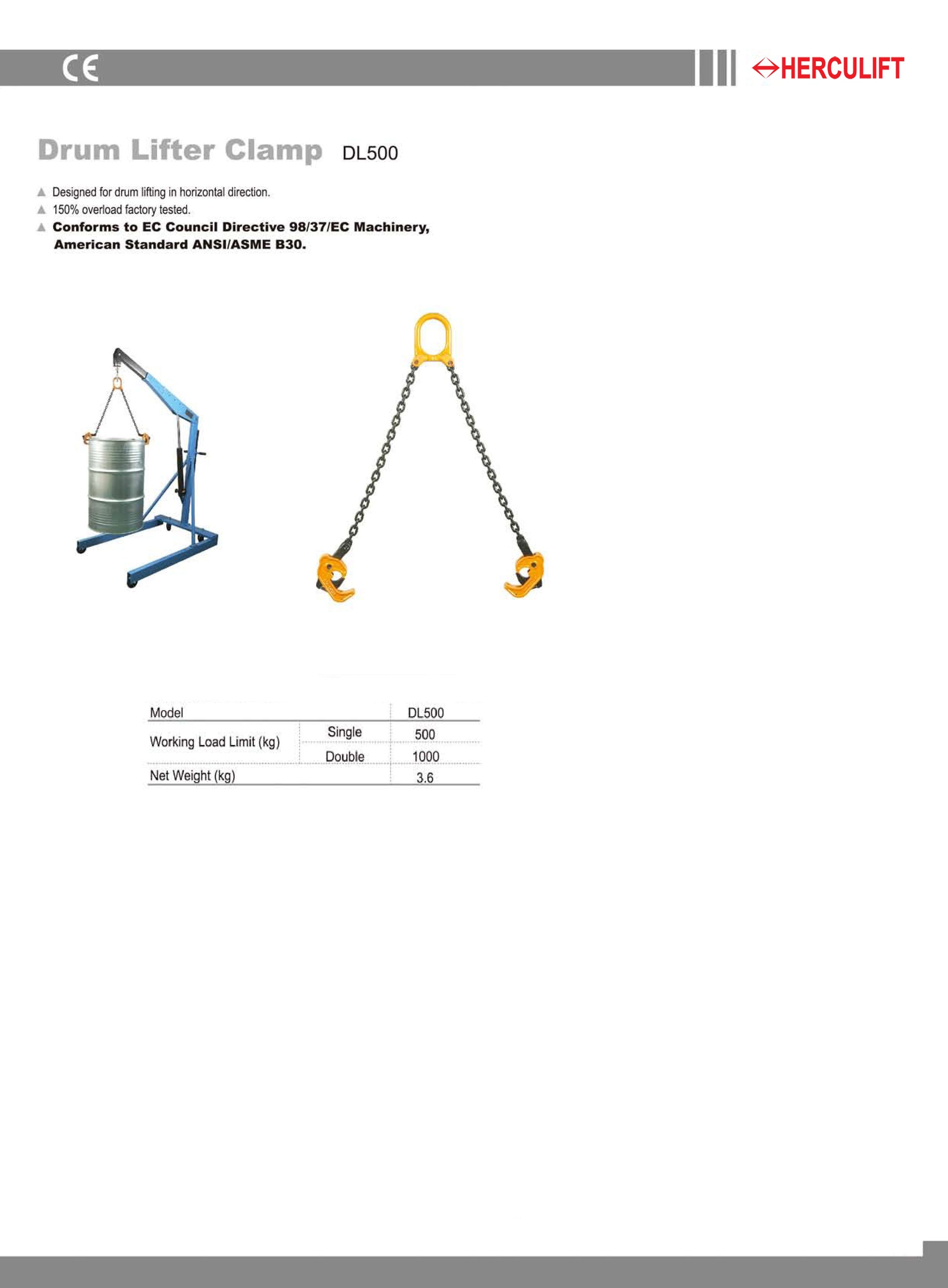 HERCULIFT *HERCULIFT DL500 Drum Lifter Clamp