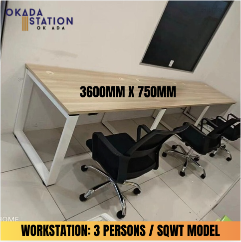 WORKSTATION : CLUSTER OF 3 PERSONS / MODEL TABLE : SQWT / SIZE 1200MM X 750MM (3600MM) / OPTIONAL MOBILE PEDESTAL