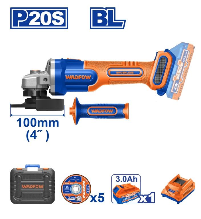 WADFOW 4" CORDLESS ANGLE GRINDER 100MM 20V WLAP5212