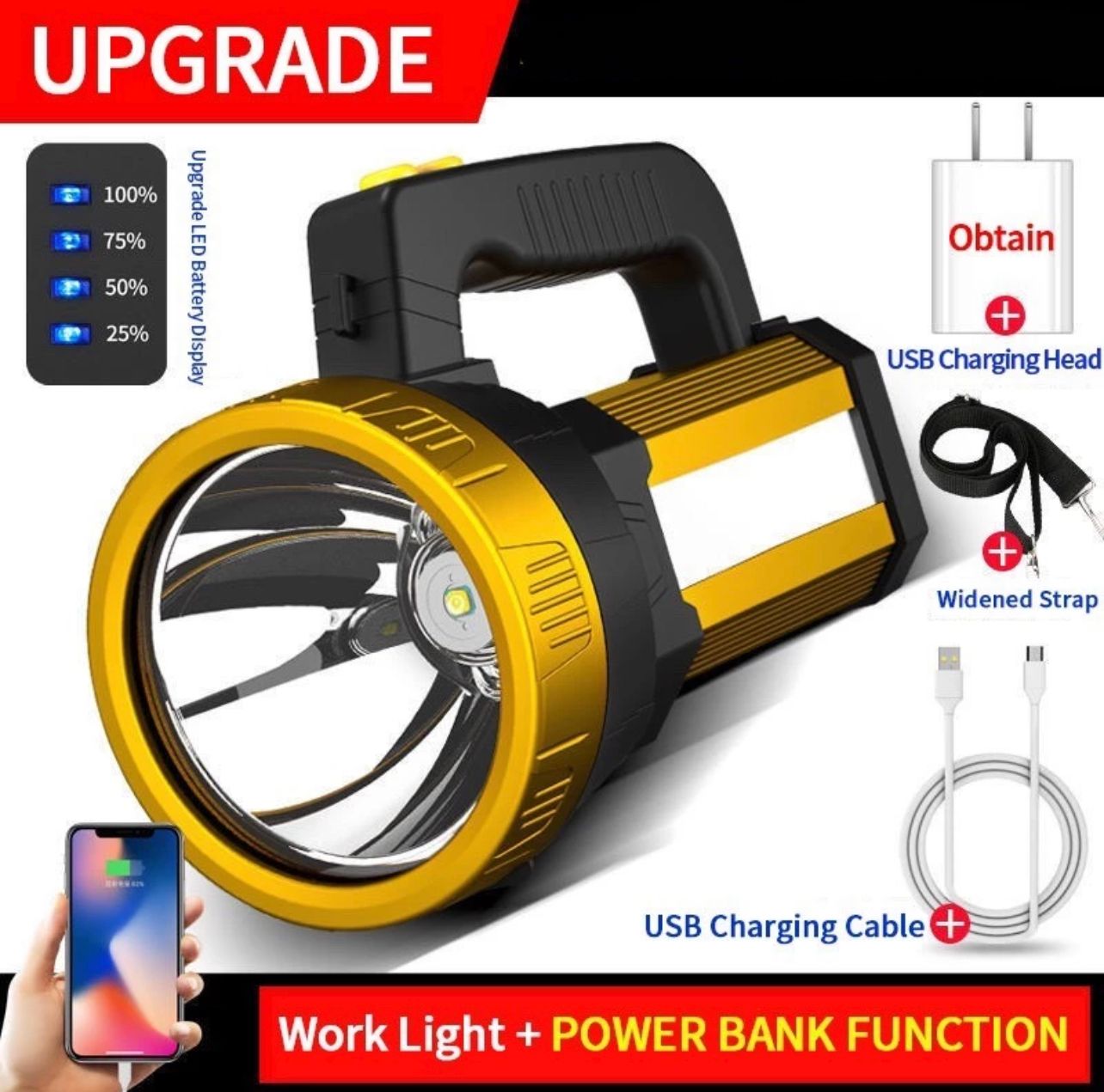 Torchlight Torch light Rechargeable Search Light High Power Super Bright Camping Handheld LED Spotlight Portable Flashligh