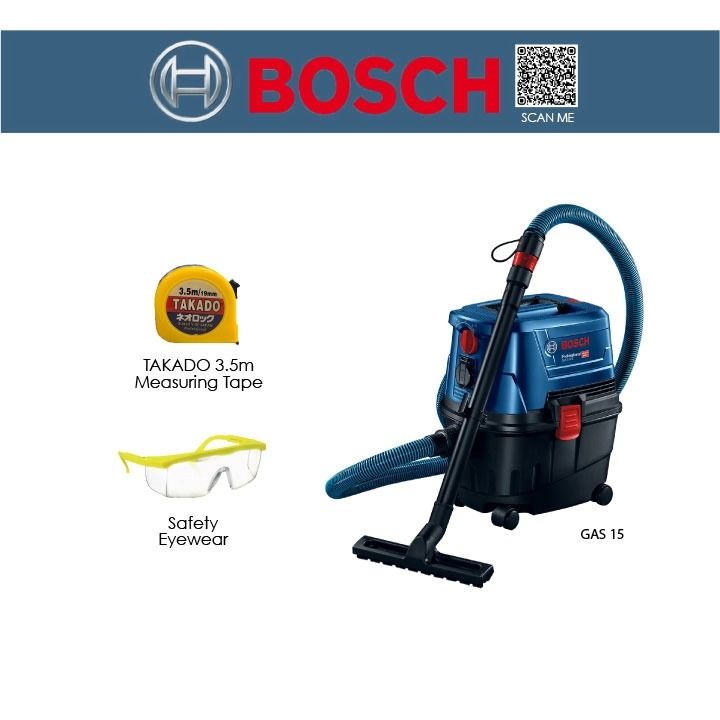 BOSCH GAS 15 Professional The Hazard Free Wet & Dry Vacuum Cleaner TAKADO 3.5m Measuring Tape Eyewear