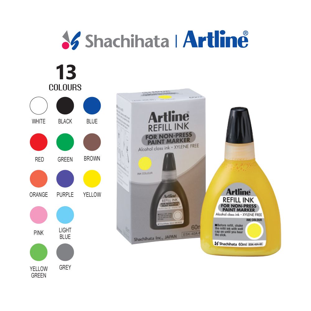 Artline Non-Press Paint Marker Refill Ink 60ml | 13 Colours | Permanent | Waterproof  White