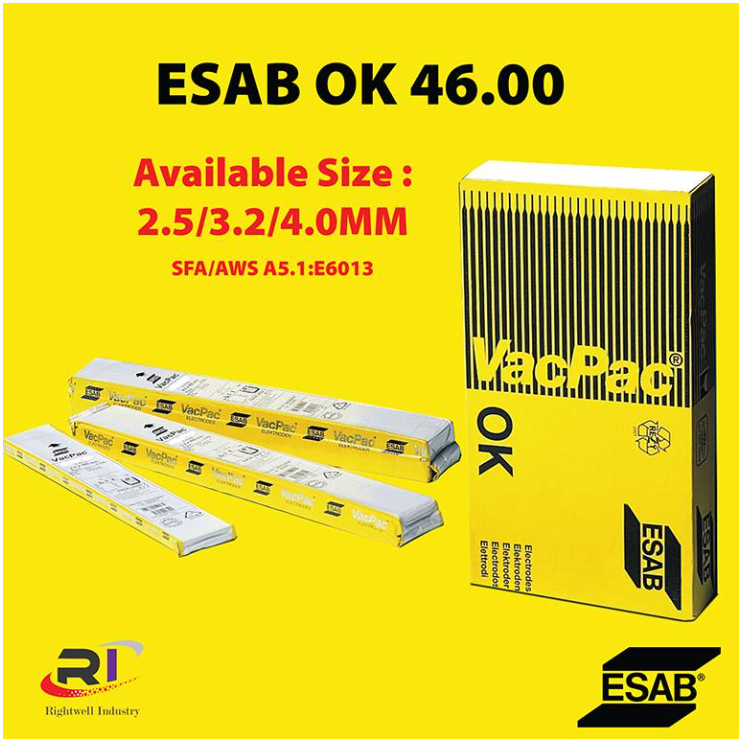 RIGHTWELL ESAB OK 46.00 MILD STEEL WELDING ELECTRODE (AWS E6013)