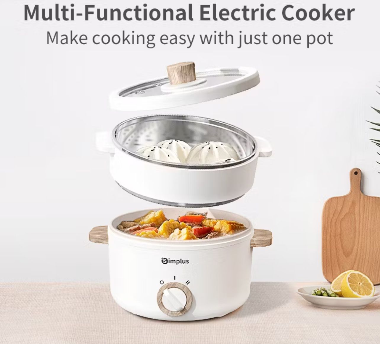 Simplus Multi Electric Cooker with Steamer | 630W Quick Heating | Ceramic Coating丨Auto Power-Off Protection DZGH003