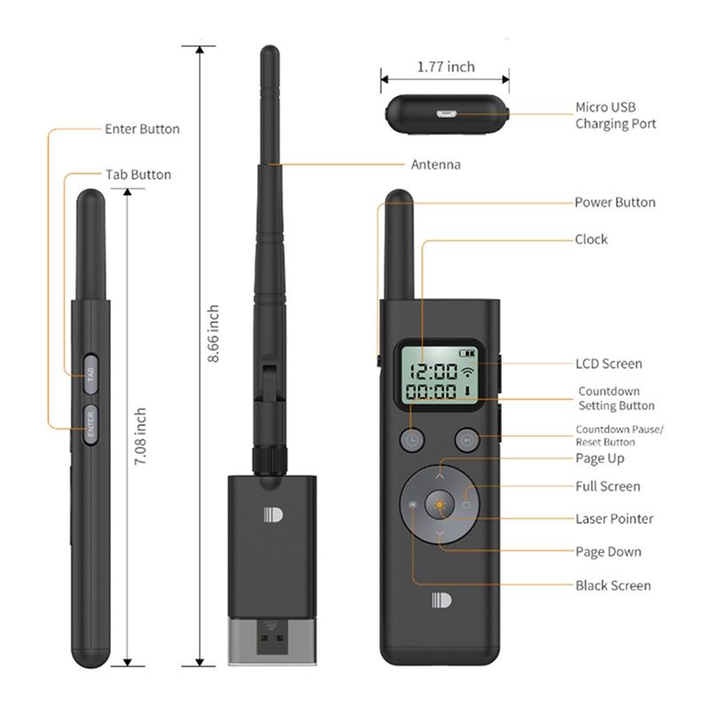 1Set Wireless Powerpoint Presentation PPT Pointer Clicker Presenter Green Light RF Remote Control 300M Distance LCD Display