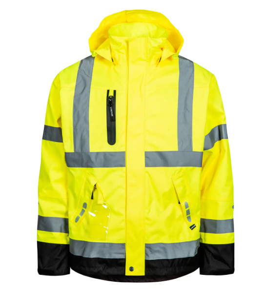 Lyngsoe FOX Working HiVis CSA Breathable Rain Jacket – Hi-Vis Yellow / Black (with logo)