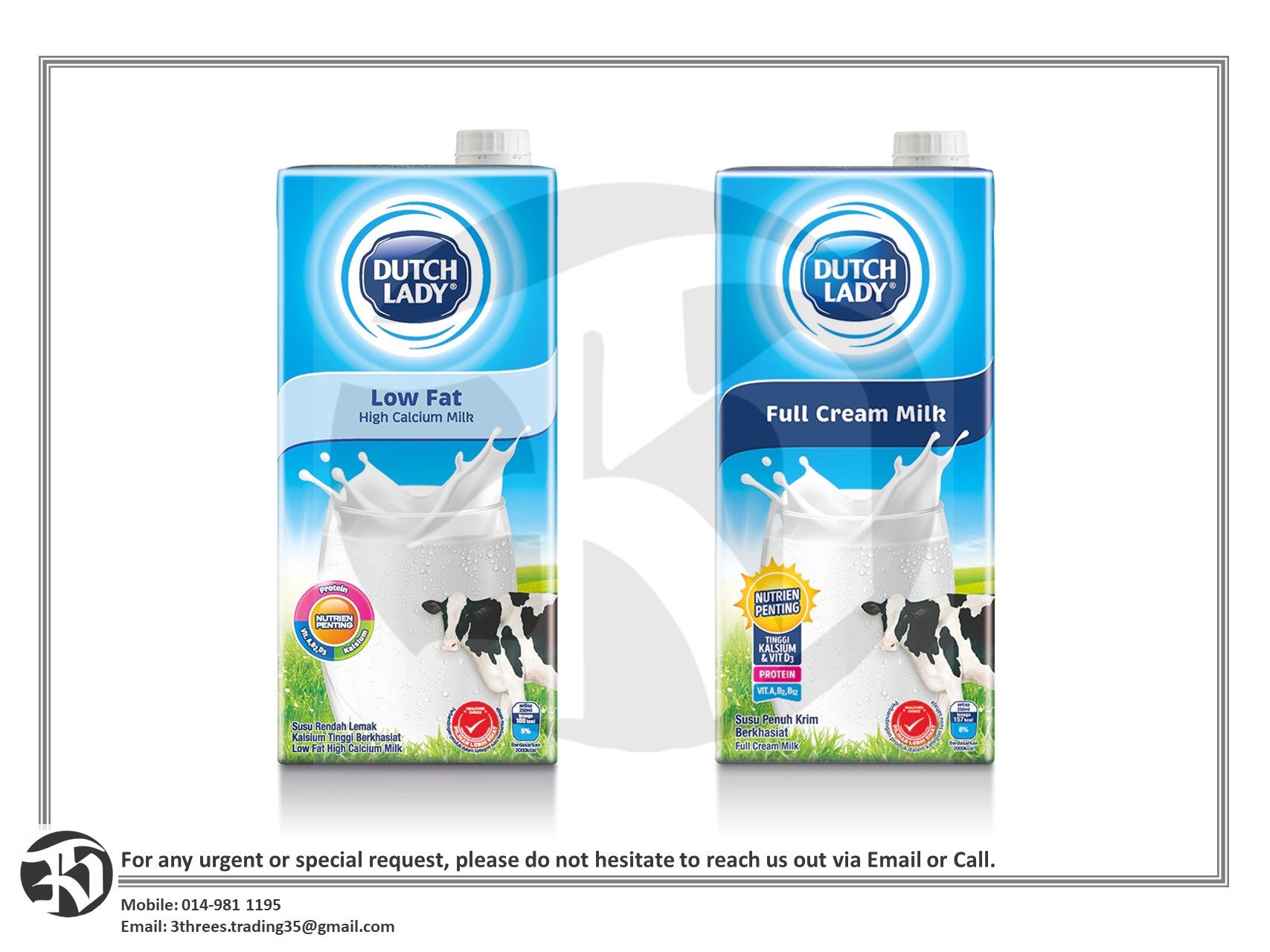 Dutch Lady UHT Low Fat/Full Cream Milk 1L x 12s
