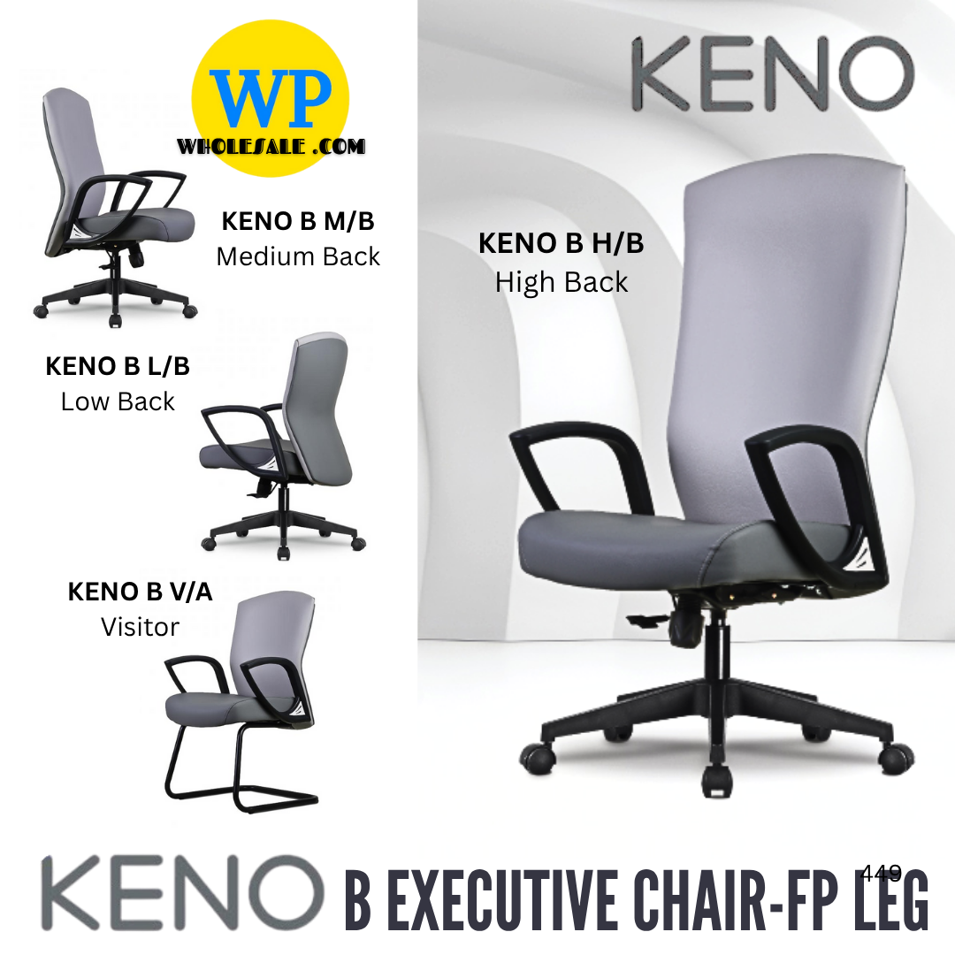 CLASSIC CHAIR KENO B ERGONOMIC OFFICE CHAIR (ARMREST B) - ALL SIZE / EXECUTIVE SERIES / OFFICE CONFERENCE CHAIR / OFFICE SWIVEL CHAIR / ERGONOMIC CHAIR / EXECUTIVE CHAIR / DIRECTOR CHAIR / OFFICE CHAIR / FP BASE / FABRIC / PU LEATHER / KENO B