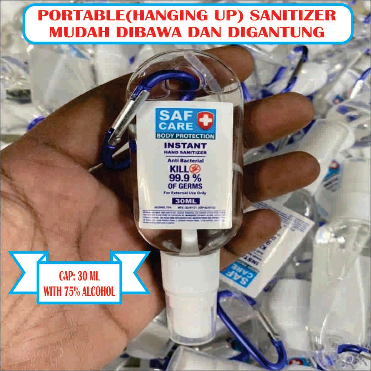 Safcare Ocha 30 ml Portable & Hang Up Sanitizer( Liquid & Gel 75% Alcohol Sanitizer-Free delivery peninsular malaysia