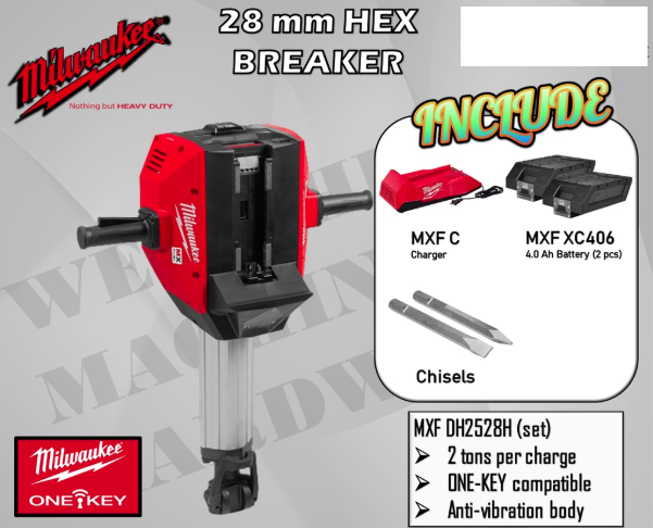 MILWAUKEE MX FUEL 28 mm Hex Breaker - Model MXF DH2528H-0G0 / Full Set X 2 Battery