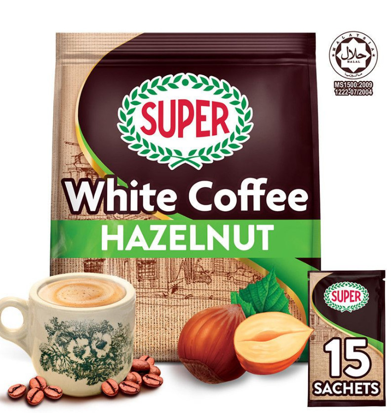 Super 3 in 1 Charcoal White Coffee Roasted Hazelnut (15's x 33g)