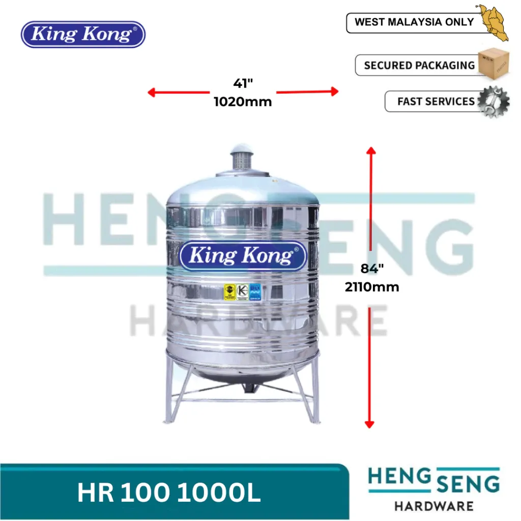 KINGKONG HR 100 1000L 220G SS304 WATER TANK (41D x 84H) KING KONG ( WITH STAND - ADA KAKI ) HR100 HENG SENG