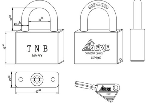 GERE PADLOCK MODEL CL99/60 WITH TNB LOGO ENGRAVED