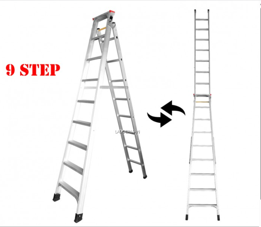 2-IN-1 DUAL USE MULTIPURPOSE 9 STEP 5.1M FOLDABLE ALUMINIUM LADDER - DM09S