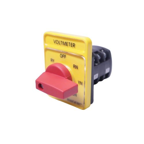 SALZER ( OFF-RN-YN-BN-BR-YB-RY ) 10A VOLTMETER SELECTOR SWITCH YELLOW PLATE RED KNOB