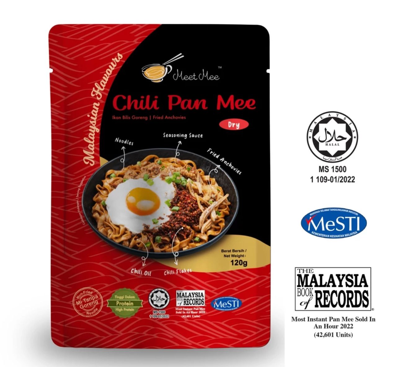 Pan Mee Instant Noodles Dry Chili Pan Mee (Fried Anchovies) Cili Pan Mee (Ikan Bilis Goreng)