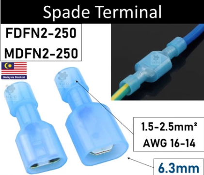 FDFN 2-250 MDFN 2-250 6.3mm Male Female Spade Terminal Wire Crimp Pressed Terminals Cable