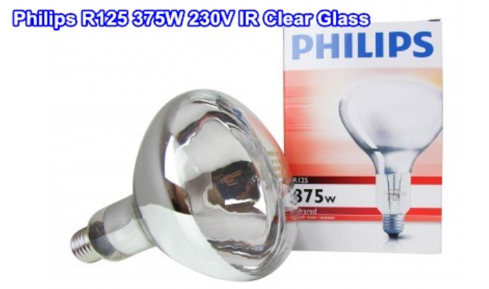 PHILIPS R125 375W 240V E27 CLEAR FRONT GLASS INFRA RED BULB (HEATER LAMP)