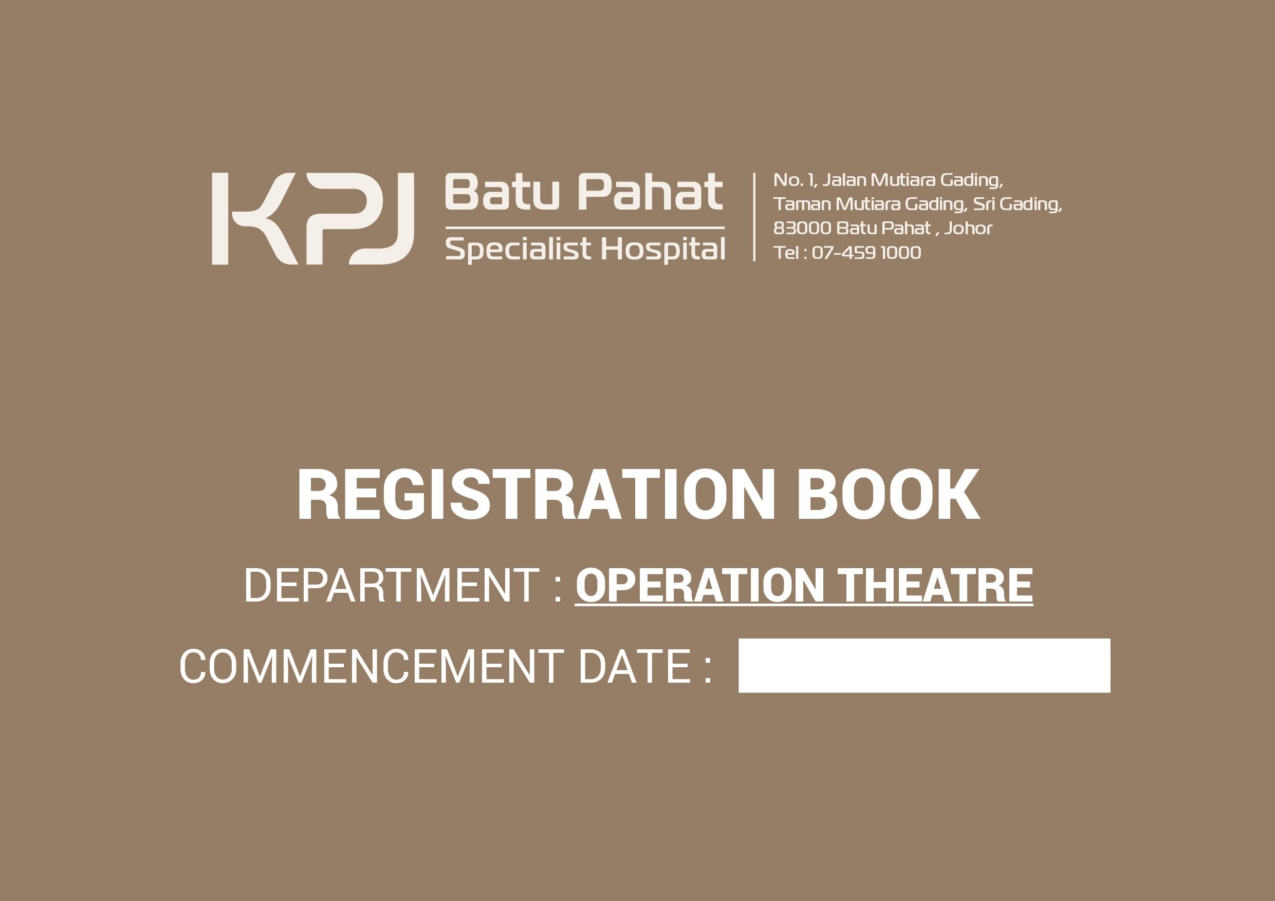 Hardcover Registration Book Operation Threatre