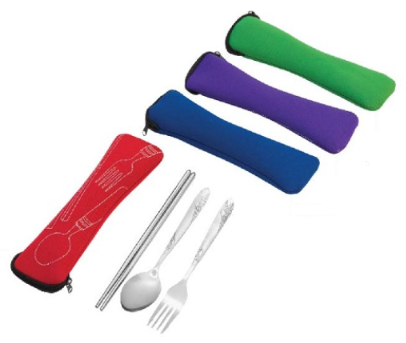 Straw & Cutlery Set With Canvas Pouch Stainless Steel (With 3 Colour Print)