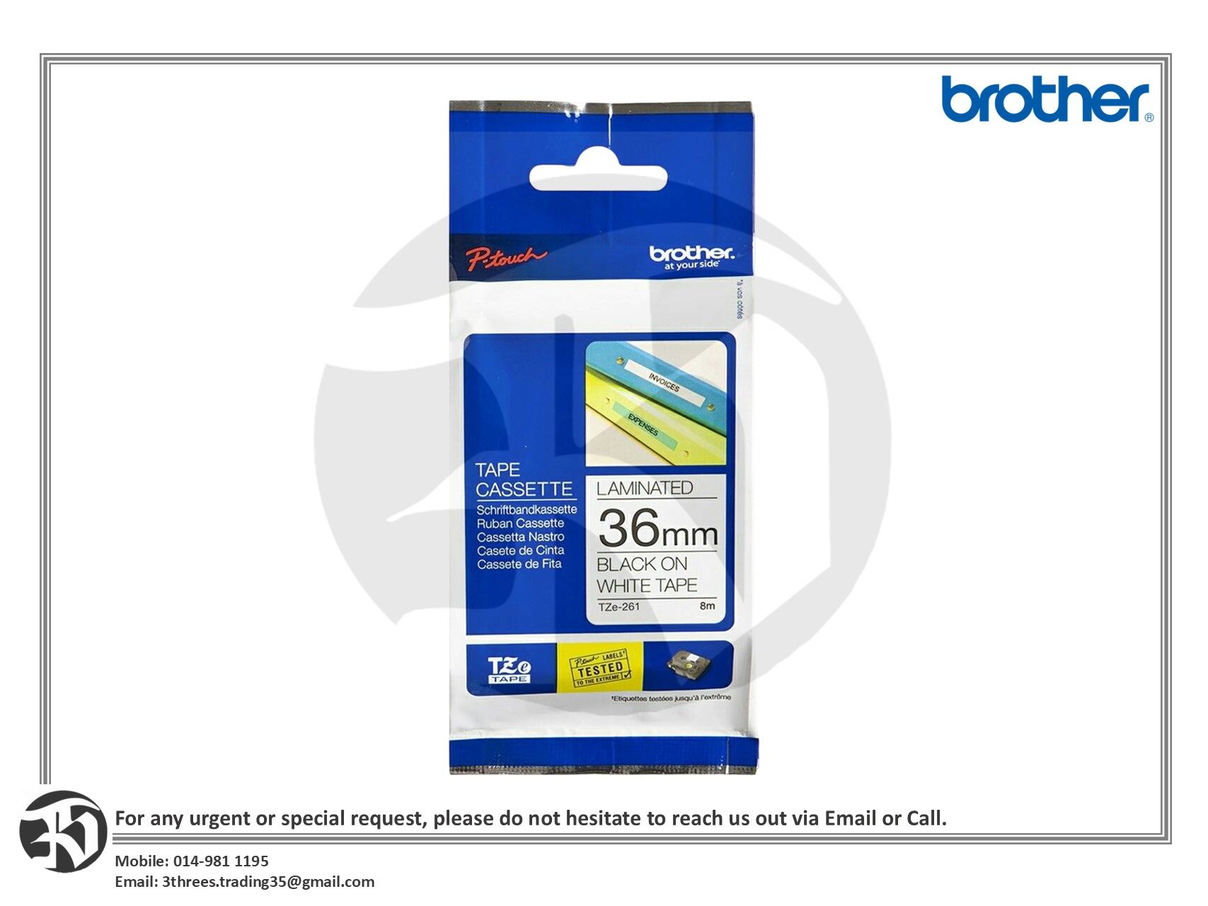 Brother TZe-261 36mm Black on White Laminated Label Printer