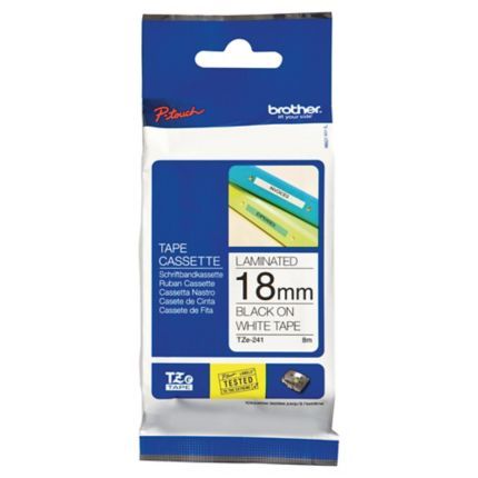 BROTHER P-TOUCH LABEL TAPE BLACK ON WHITE 18MM 8M (TZE241)